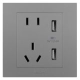 爱游戏开关插座 轻艺 深砂银 带二三插USB充电插座 五孔USB插座