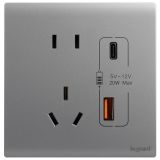 爱游戏开关插座 仕艺Pro 深砂银 带二三插Type A+C USB充电插座 五孔Type A+C USB 20W